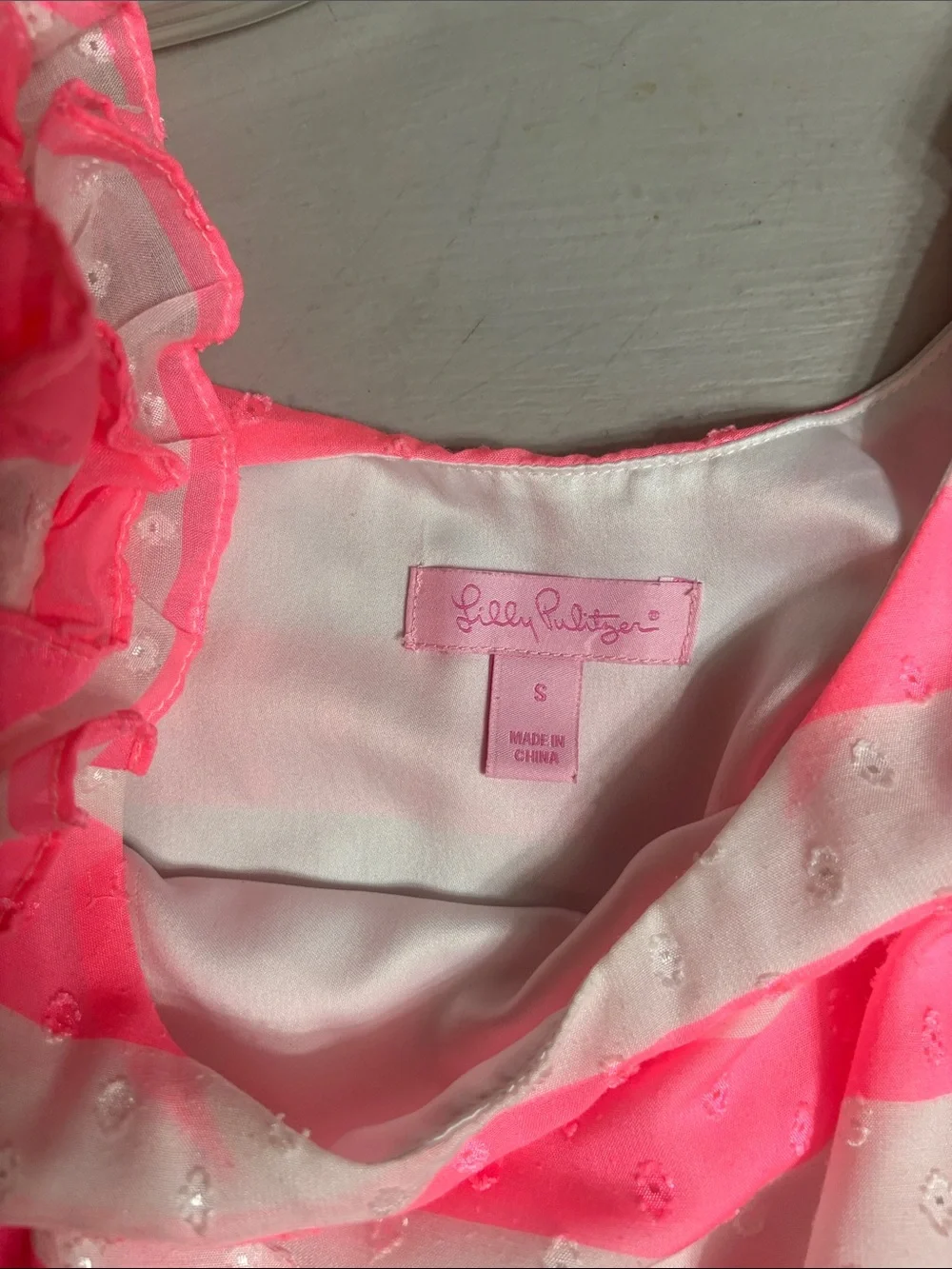 Lilly Pulitzer Pink and White Striped Ruffle Sleeve Casual Dress